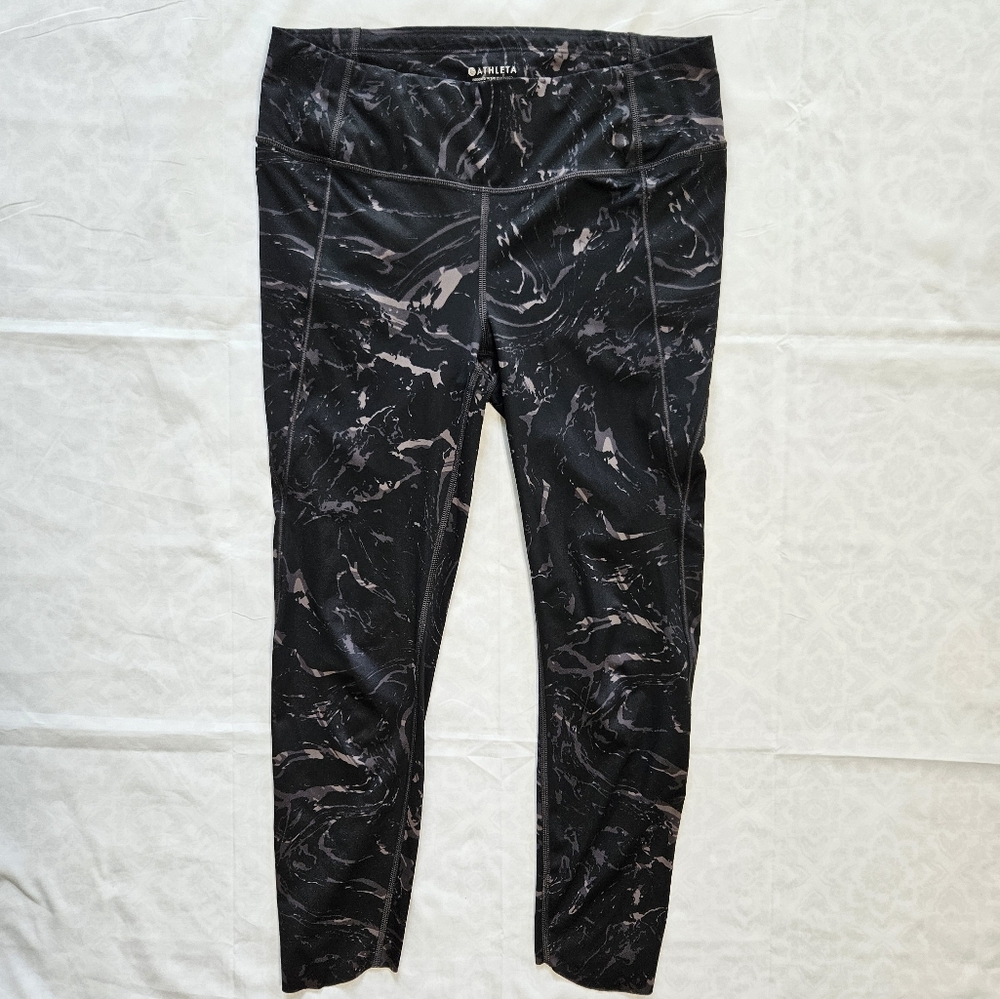 Athleta Womens M Velocity Stash Pocket Marble Black 7/8 Tight Leggins Pants